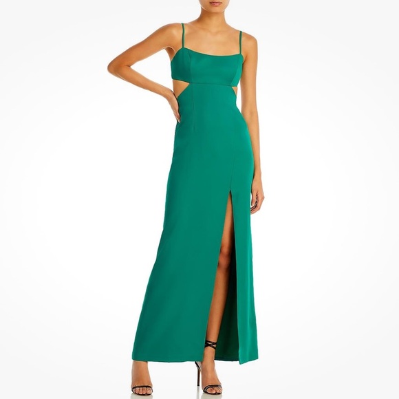 NWT AQUA Sleeveless High Slit Cut Out Back Lined Evening Dress Gown Size 12 - Picture 1 of 4